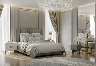 Спальня Дольче 6, тип кровати Мягкие, цвет Белый премиум